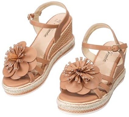 JOMIX Sandali Donna Zeppa con Fiore Decorativo Estive Eleganti Tacco Espadrillas Cinturini alla Caviglia con Fibbia Regolabile Comodi