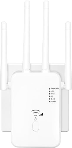 WLAN Repeater WLAN Verstärker 1200 Mbit/s,WiFi Extender DualBand WiFi Repeater Internet Verstärker mit Externen 4 Antennen Internet Extender mit LAN/WAN Port(weiß)