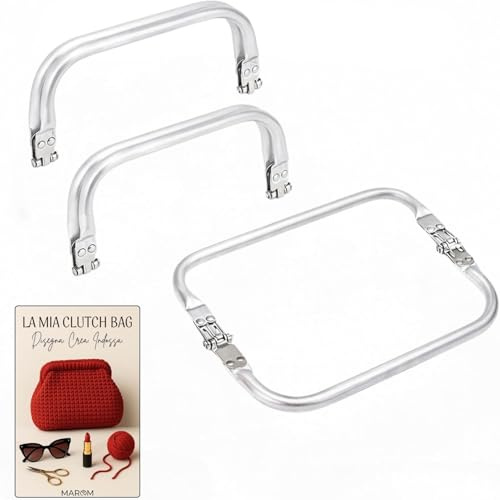 Ysmorla Chiusura Borsa Uncinetto A Molla in Alluminio, 2 Manici per Borse Uncinetto Fai da Te 20cm + EBOOK in Omaggio sulla Creazione della Tua Clutch Bag