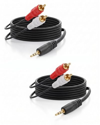 RIIEYOCA Câble Audio 3,5mm vers 2 RCA 3M/9.8FT, Câble Stéréo Mâle 3,5mm Doré 2 Mâles, Cordon Splitter Aux vers RCA pour Smartphone, PC, TV Enceintes, Amplificateur (Lot de 2)
