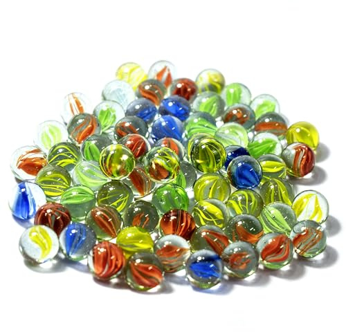 ARSUK Biglie Di Vetro - Marmi Colorati per Bambini, Vetro Decorativo 15-16mm, Trasparente, Piccole, Per Spiaggia e Vasi (40 Biglie Colorate)