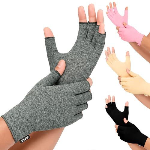 Vive Arthritis Compression Gloves for Rheumatoid & Osteoarthritis - Hand Gloves Provide Arthritic Joint Pain Symptom Relief - Men & Women - Open Finger (Large)