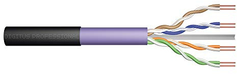 DIGITUS 500 m de Cable de red exterior Cat 6, U-UTP Simplex, BauPVO Eca, LSZH Libre de Halógenos, 250 MHz de cobre AWG 23/1, Compatible con PoE+, Cable de tierra Cable LAN, Negro