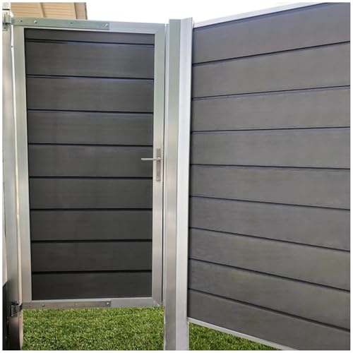 HORI WPC Sichtschutz-Zaun Design Komplettset Stecksystem Robuster Windschutz Modernes Lamellenzaun; Ideal für Garten & Terrasse - Tor - zum Einbetonieren - Anthrazit
