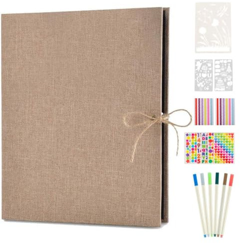 Fotoalbum zum Selbstgestalten, AIOR Schwarze Seiten Fotoalben Scrapbook Groß zum Einkleben, Leinen Nachfüllbar Fotobuch Gästebuch Stammbuch, Geburtstag Jahrestag Geschenk für Mädchen Frauen, Beige