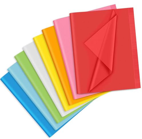 PLULON 120Blatt farbiges Seidenpapier Großpackung 8 gemischte Farben Geschenkpapierbögen Krepppapier Kunstseidenpapier Verpacken Basteln Blumenmuster Geburtstagsparty Festival Geschenkpapier dekorativ