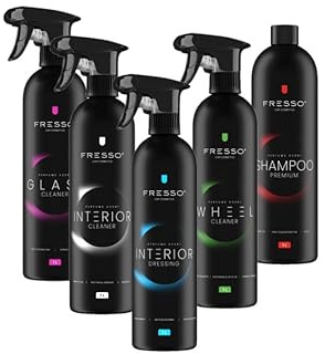 FRESSO Autopflege STARTER Kit- Premium Pflegeprodukte - Innenraumreiniger - Cockpitreiniger - Außenpflege - Felgenreiniger- Glasreninger (1 Liter)