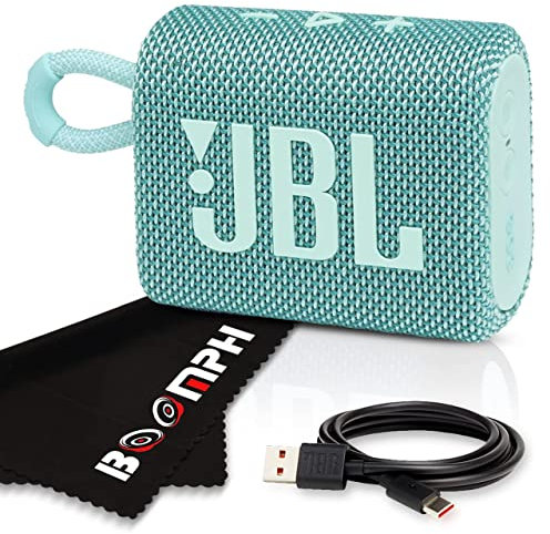 Boomph Kit On-The-Go: JBL Go 3 Altavoz inalámbrico Bluetooth portátil, IP67 impermeable y a prueba de polvo, batería incorporada, color verde azulado
