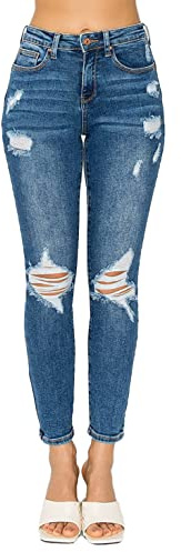 WAX JEAN Women's Butt I Love You Push Up High Rise Skinny Denim Jeans with Rips, Medium, 11