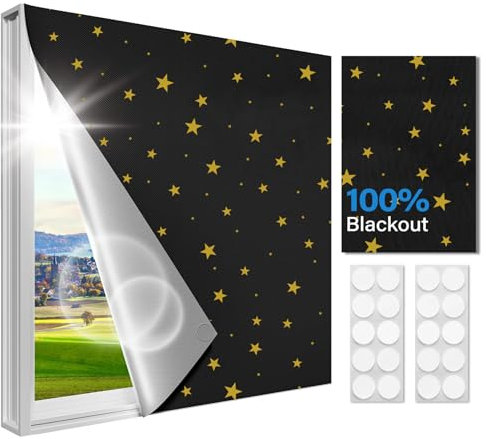 Dachfenster Verdunklungsrollo,2025 NEU Fenster Verdunkelung 100% lichtundurchlässig,Sterne Muster Rollos für Fenster ohne Bohren Dachfenster Rollo Thermo Sonnenschutz Verdunkelungsrollo 20 Nano-Klebe