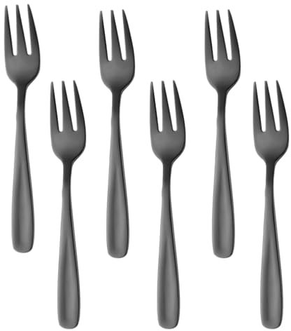 Buyer Star Juego de 6 tenedores de postre de frutas, acero inoxidable, 15,3 cm, tenedores reutilizables para casa, cocina, restaurante, camping, picnic, tartas, queso (negro)