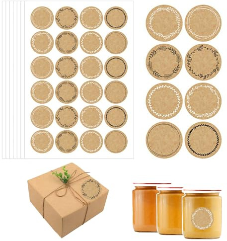 TJUSPIRIT 600 Stk Kraftpapier Aufkleber zum Beschriften | Selbstklebend Geschenkaufkleber 3.8cm Rund Etiketten für Marmeladengläser Backen Küchen Geschenktüten(Stil C)