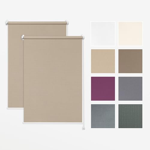 Estika Tende a rullo senza forare set da 2-80 x 220 cm - Beige scuro - per interni, per finestre, tessuto semi-trasparente, protezione solare