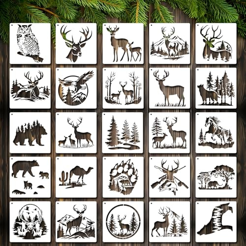 JSRQT 25 Piezas Plantillas para Pintar Animales, Stencil Pintura Animales del Bosque, Plantillas Reutilizables para Pintura para Pintar en Madera, Lienzo, Muebles & Paredes, 15 x 15 cm