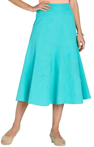 Chums Ladies Linen Mix Skirt with Godet Panels, Cotton Lining & Elasticated Waist