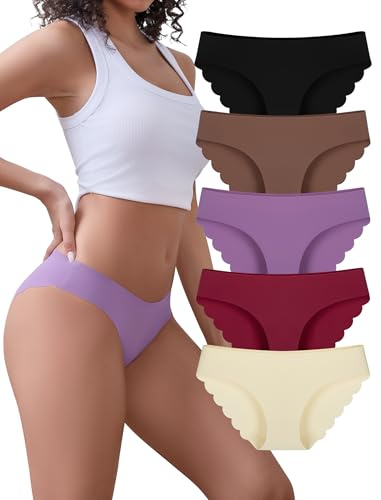 VOENXE Damens Bikinitrosor,Mjukseamless Trosor,Osynliga Komfortabla Slips,Hipster Underkläder för Kvinnor, 5-Pack