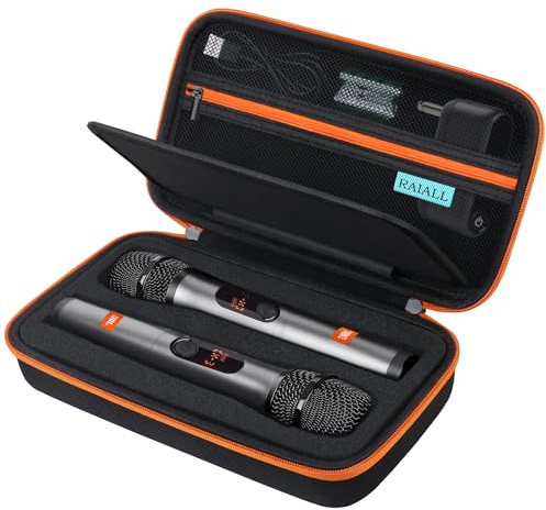 RAIALL Wireless Microphone Case for JBL Wireless Two Microphone System/JBL 2X Digital PartyBox Wireless Mic, Handheld Dual Mic Travel Bag for Singing or Karaoke for Receiver Adapter Batteries, Black