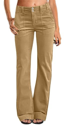 Generisch Pantalones acampanados para mujer, cintura baja, elásticos, adelgazantes, vaqueros de cadera con tira de botones, vaqueros ajustados vintage de pierna ancha, vaqueros con bolsillos, vaqueros
