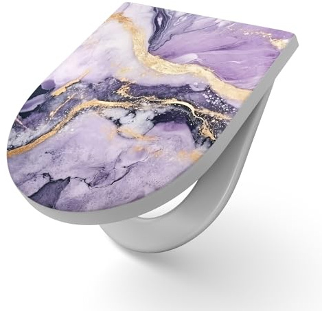 DEQORI Toilettensitz mit Motiv Violette Gesteinsader | WC Sitz in Weiß aus Duroplast | Format 36,4x45,4 cm – antibakterielle Klobrille für D-Form WC mit Deckel – pflegeleicht & dekorativ