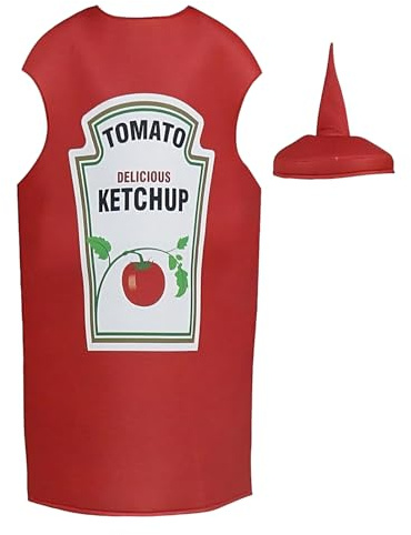 Funny Ketchup Costume Halloween Couple Costume Adult Cosplay Ketchup And Mustard Costumes, Fancy Dress Food Outfit For Women Holiday 102x70cm