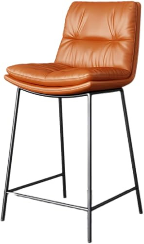 LLSHQ Barhocker, Thekenhöhe mit Rückenlehne, Bauernstuhl, hoher, größerer gepolsterter Sitz, mattschwarze Metallbeine, Barhocker (Orange, 65 cm)