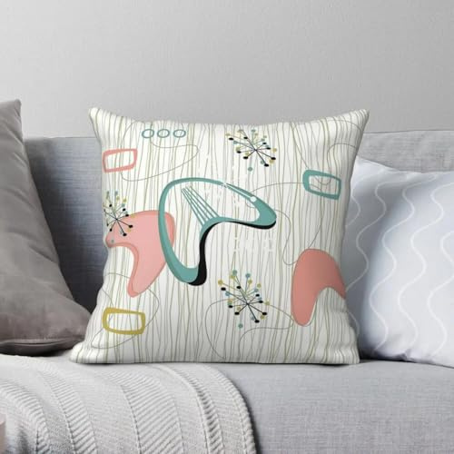 Retro Atomic Era Boomerang federa quadrata poliestere lino velluto modello zip decorativo casa cuscino