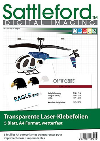 Sattleford Laser Klebefolie: 10 Klebefolien A4 für Laserdrucker transparent (Etiketten Folien, Etiketten wasserfest, Möbel)