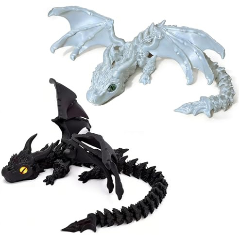 2Pcs 30Cm 3D Printed Dragon, 3d Printed Animals, 3d Printed Fidget Toys, Flexible Articulated 3D Printed Animals Crystal Desktop Dragon Figures, Home Car Decor For Adults & Kids