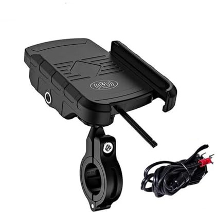 YUQUDGELKY Wasserdichter Motorrad Handyhalter QC3.0 USB-C Qi Wireless Ladestation Ständer Spiegel USB 360° Unterstützung