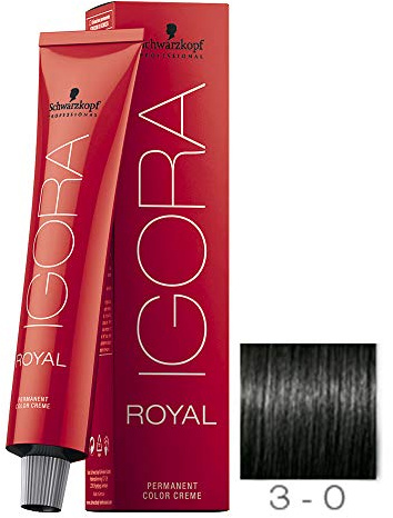 Schwarzkopf Professional Igora Royal Permanent Color Creme, 3-0, Dark Brown, 60 Gram