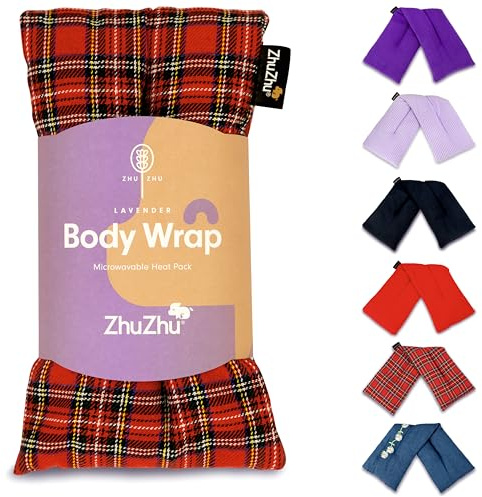 Zhu-Zhu Lavender Body Wrap - Microwavable Wheat Bag - Red Tartan Microwave Heat Pack - Natural Pain Relief Heat Therapy Pad
