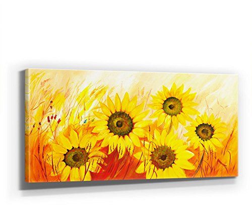 MIA MORRO - SONNENBLUMEN - 110x50cm BILDER BLUMEN - KUNST - XXL 110x50cm, Leinwand auf Holzrahmen aufgespannt, UV-stabil und wasserfest, XXL Deko Bild abstrakt FineArtPrint Wandbild