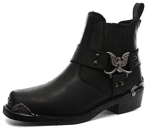 Grinders Herren Adler Niedrig Cowboy Schwarz Motorradfahrer Leder Westernstiefel