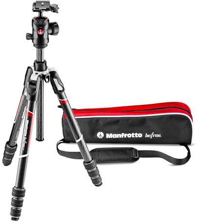 Manfrotto Befree GT - Treppiede da viaggio in fibra di carbonio a 4 sezioni con testa a sfera centrale 496, chiusura a torsione, nero