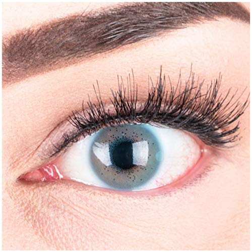 Sehr stark deckende und natürliche blaue Kontaktlinsen SILIKON COMFORT NEUHEIT farbig „Lacey Blue“ + Behälter von GLAMLENS - 1 Paar (2 Stück) - DIA 14.50 - ohne Stärke 0.00 Dioptrien