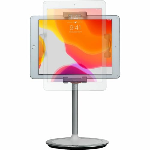Desktop Tablet Stand – CTA Adjustable Desktop Tablet Stand with Sturdy Weighted Metal Base and 360-Degree Rotation Headpiece – Compatible with Smartphones and Tablets 4.7-12.9 Inches (PAD-HADTS)