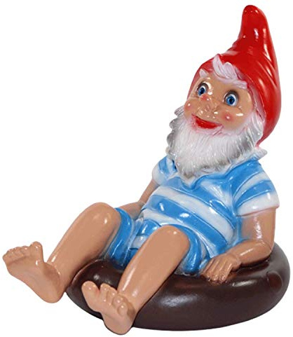 RAKSO Deko Figur Zwerg H 28 cm Gartenzwerg im Rettungsring sitzend Gartenfigur aus Kunststoff