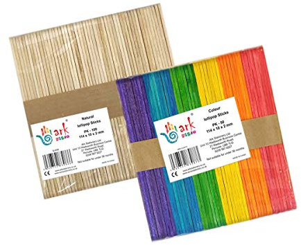 arkCRAFT 36714 Palillos de Manualidades (2 x 50 cm, 114 x 10 x 2 mm, Natural+Color, 114 x 10 x 2mm