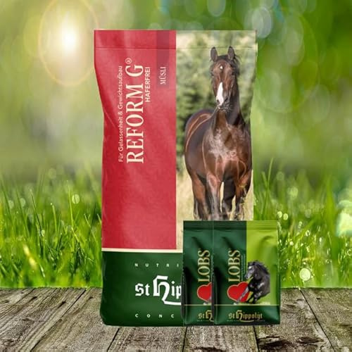 St. Hippolyt Reformmüsli G 20 kg - haferfreie Rezeptur zur Fütterung temperamentvoller Reitpferde + 2 x 1 kg Belohnungs-Lobs