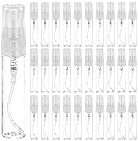 BENECREAT 30 STÜCKE 5 ml Mini Feinnebel Sprühflasche Transparent Glas Reise Leere Zerstäuber Sprühflaschen mit Kunststoffdeckel für Parfüm, Körperpflege Flüssigkeit, Kosmetik, Geschäftskunden