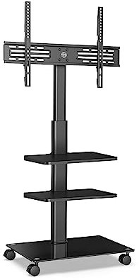 FITUEYES TV Ständer Rollbar TV Rollwagen 3 Ablagen Standfuß Fernsehstand mit Regal höhenverstellbar schwenkbar für 32 bis 60 Zoll Flach & Curved Fernseher bis zu 30kg Max.VESA 600 * 400