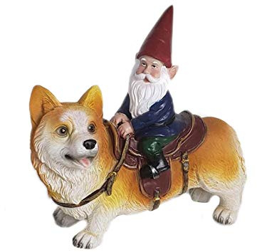 Stronrive Frecher Gartenzwerg Harz Garten Dekoration Lustig Gartenzwerg Figuren Deko für die Gartendekoration (REIT A Corgi)