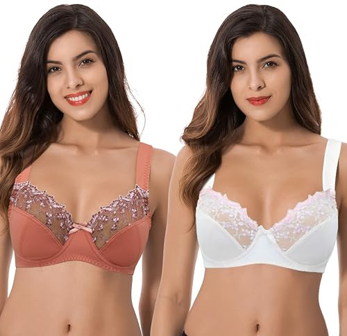 Curve Muse Reggiseno con Ferretto Minimizer-x2 | Pizzo, Ricamo, Mesh, Spalline regolabili, Chiusura a Gancetti, Nylon