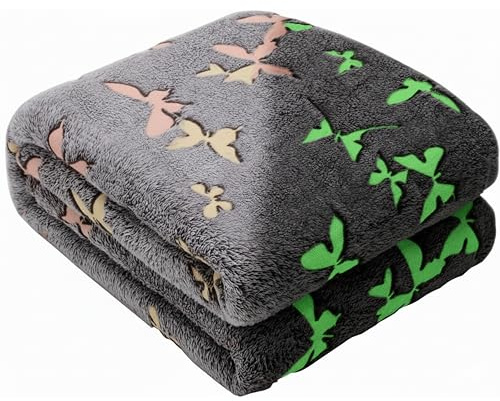 Kanguru Glow - Manta para Cama de Matrimonio 100% Suave Microfibra, Mariposas Grises, 230 x 230 cm