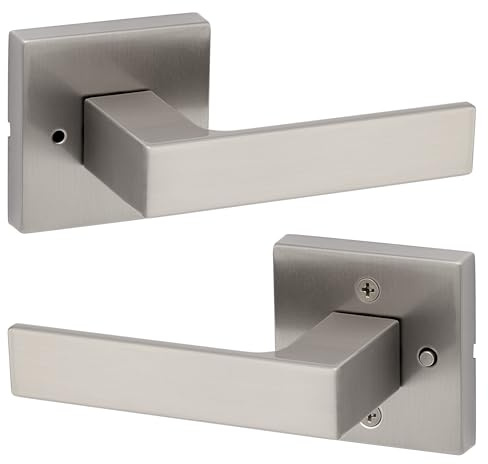 Kwikset Singapore Interior Privacy Door Handle with Lock, Door Lever For Bathroom and Bedroom, Satin Nickel Reversible Keyless Turn Lock, with Microban Protection