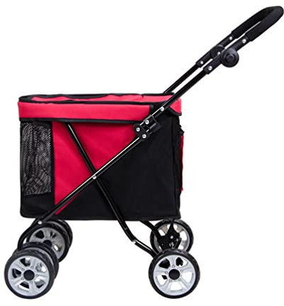 Hundewagen Hundebuggy Faltbarer Haustier-Kinderwagen, 4-Rad-Jogging-Kinderwagen Für Katzen Und Hunde Mit Belüftetem Fenster, Haustier-Reisesystem Bis Zu 15 Kg (Color : Black+Red)