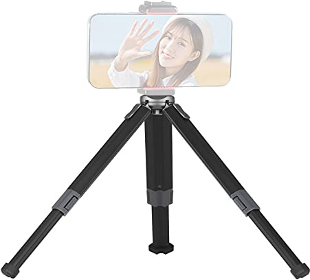 Andoer Minitrípode portátil de escritorio ligero de aleación de aluminio con 2 ángulos, 4 alturas ajustables en altura, carga máxima de 3 kg para cámara, smartphone, estabilizador, luz de vídeo