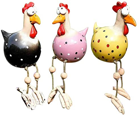 Giardino Della Decorazione Del Pollo,Tianher 3 Pcs Statua Divertente Della Resina del Pollo,Pollo alla Spina da Giardino,Decorazione di Pollo Natale,per la Decorazione di Terrazze,Giardini e Balconi