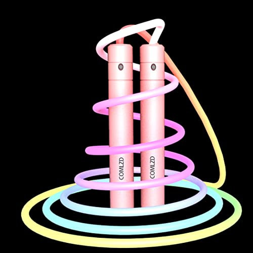 COMLZD Springseil Kinder, Fitnessgerät, LED-Leuchten, Geschenke für Anfänger, Outdoor-Sportarten (pink)