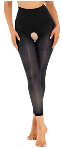 dPois Collant Donna Aperto Sexy Calze Autoreggenti Hot per Sesso Leggings con/Senza Cavallo Pantaloni Skinny Lucidi Tinta Unita Stockings Pantyhose Trasparenti Sexy Lingerie Nero A Taglia unica